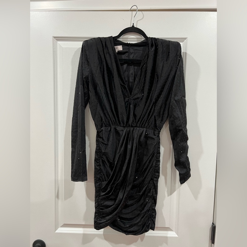 House of CB Black Long Sleeve Dress with Rhinestones